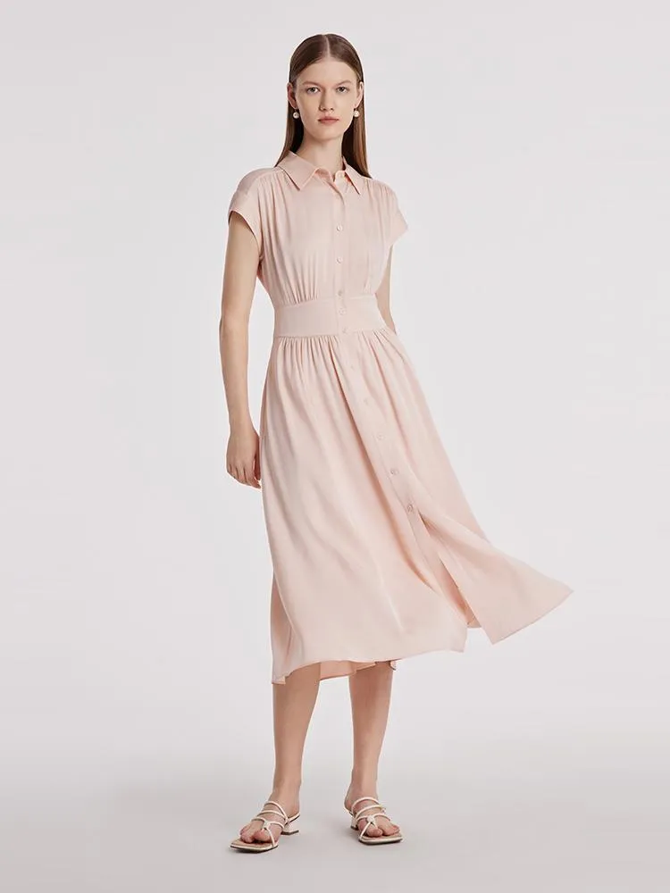 22 Momme Stretch Silk Maxi Collared Dress - GOELIA